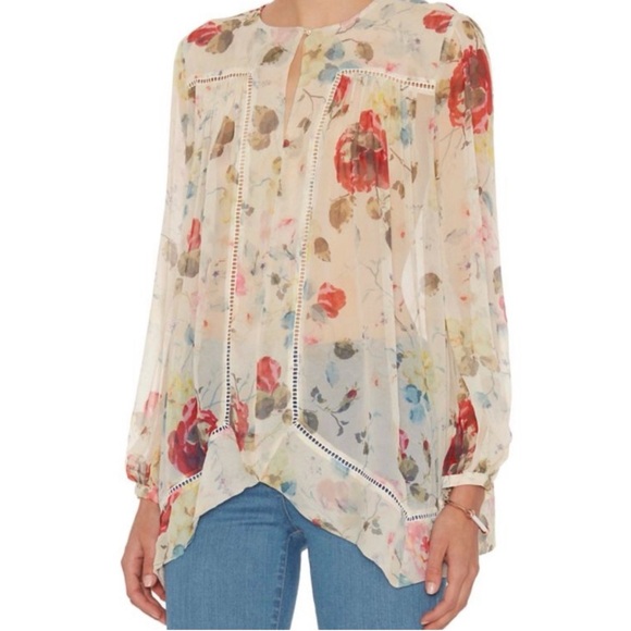 Zimmermann Top 1/Medium Blouse Silk Semi Sheer Longline Billowy Floral Print